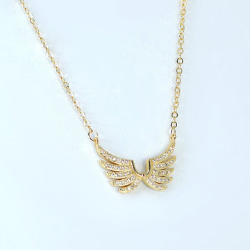 Shimmering Gold Angel Wings Charm Necklace, Bride to be, Valentine's Day Gift For Her, Galentine's Day, Statement Necklace Cz
